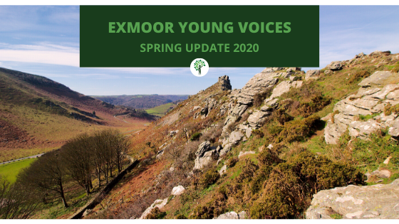 Photograph of Valley of the Rocks, Exmoor featuring Exmoor Young Voices Logo and Blog Title 'Spring 2020 Update'